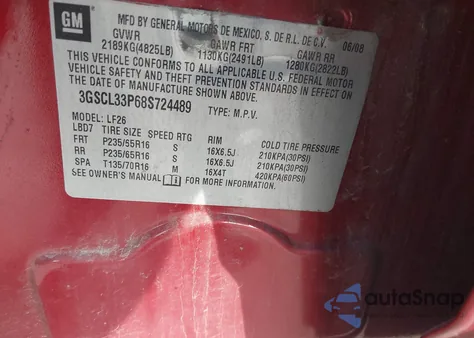 2008 Saturn Vue 4-Cyl Xe from USA, damaged, VIN 3GSCL33P68S724489